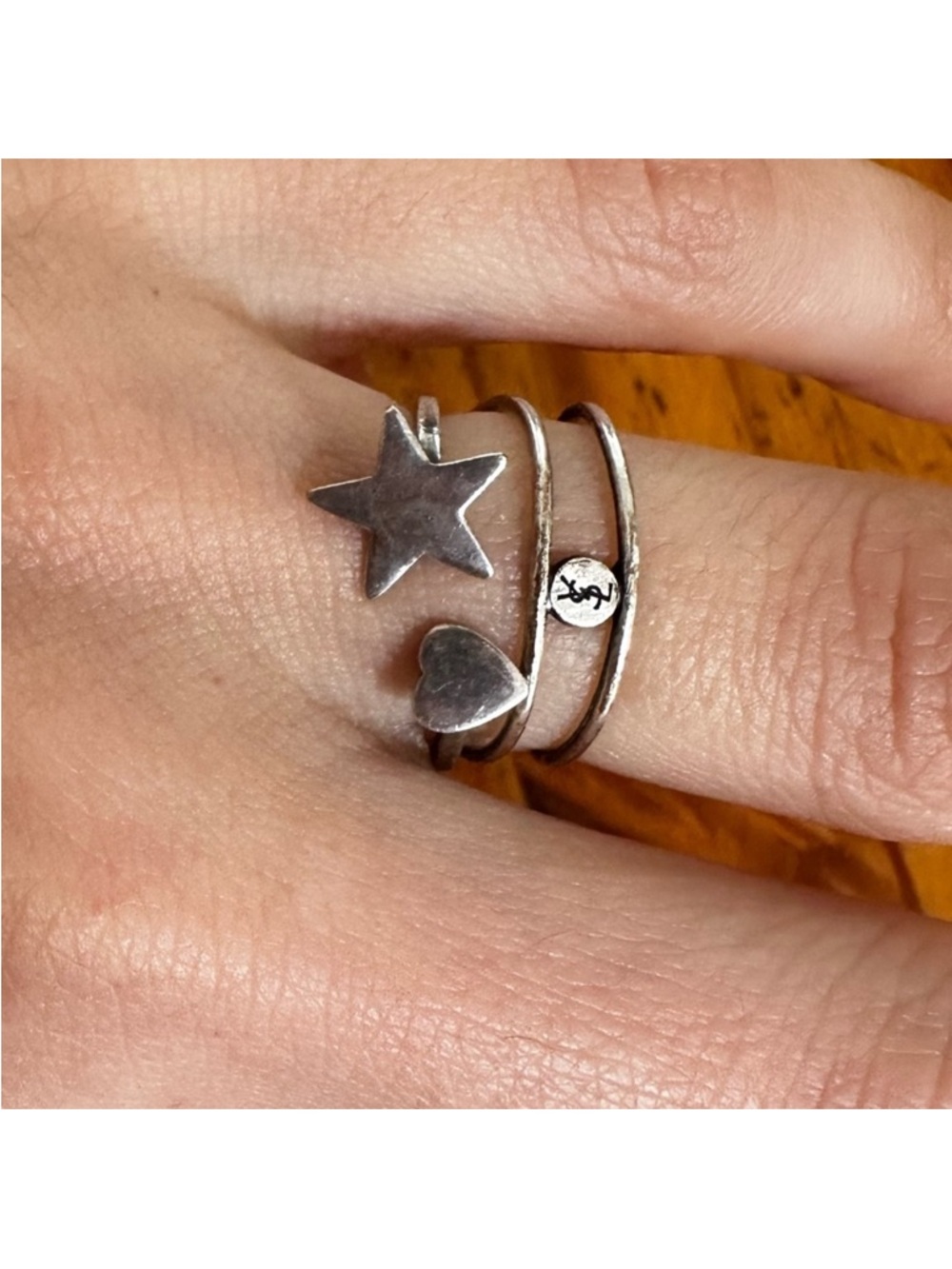SAINT LAURENT Set of 2 Sterling Silver
Rings (Pair) Star Heart Safety Pin YSL